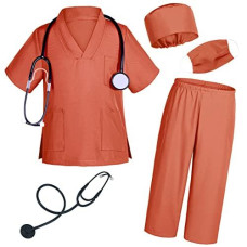 Doctor Costume For Kids Scrubs Pants With Accessories Set Toddler Children Cosplay 8-9 Years Orange