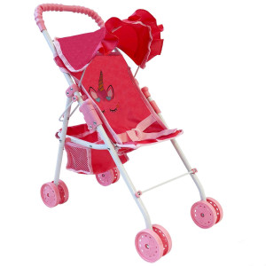 My First Baby Doll Stroller For Toddlers 3 Year Old Girls, Little Kids Folding Baby Stroller For Dolls, Toy Stroller For Baby Dolls With Bottom Storage Basket, Foldable Frame, Canopy, Seatbelt