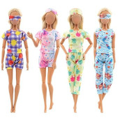 Barwa 4 Sets Doll Pajamas Party Clothes Sleepwear Casual Bedtime Suit With Eye Masks For 11.5 Inch Girls Doll
