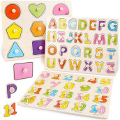 Toddler Puzzles, Toddler Puzzles Ages 2-4, Abc Learning For Toddlers, 3 Pcs (Alphabet, Number, Shape) Kids Preschool Educational Puzzle Set