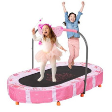 Brinjoy Kids Trampoline With Handle, Mini Rebounder Double Trampoline For 2 Kids W/Safety Pad, Foldable Exercise Trampoline For Toddlers Boys Girls Indoor Outdoor Max Load 200 Lbs, Princess Castle