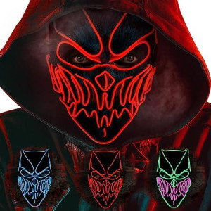 Ilebygo 2023 Newest Led Halloween Light Up Mask Purge Mask Scary Mask With El Wire 3 Flashing-Modes For Halloween Festival, Party, Cos Play (Red)