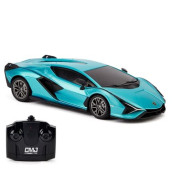 1:24 Scale Officially Licensed Rc Lamborghini Si�n Fkp 37, Blue Lambo Sport Racing Hobby Toy Car Model Vehicle For Boys Girls And Adults Gift