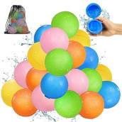 Reusable Water Balloons Quick Fill Soft Silicone Self Sealing Water Balls Outdoor Water Toys With Mesh Bag For Outdoor Summer Fun Party Kids Outside Play Water Games Gift Pool Activity (20Pack)