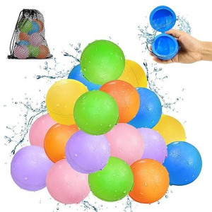 Reusable Water Balloons Quick Fill Soft Silicone Self Sealing Water Balls Outdoor Water Toys With Mesh Bag For Outdoor Summer Fun Party Kids Outside Play Water Games Gift Pool Activity (18Pack)