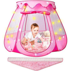Princess Castle Girls Play Tent With Rug Pop Up Play Tent For Toddlers Kids Dishio Playhouse Toys For 1 Year Old Birthday Gift Fairy Tent For Girls With Lights Indoor&Outdoor Kids Play Tent With Mat