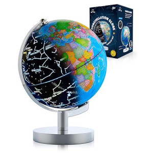 Usa Toyz Illuminated Globe For Kids Learning- Globes Of The World With Stand 3-In-1 Stem Kids Globe, Constellation Night Light Desk World Globe Lamp Built-In Led Light, Non-Tip Metal Base, 9.75