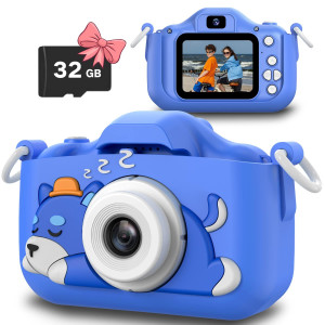 Slothcloud Cartoon Kids Selfie Camera, Dog-Brown, 32Gb Sd Card, 1080P Video, Digital Games, Selfie, Kids 3-12, Birthday Gift