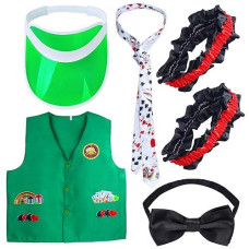 Yewong Casino Dealer Vest Set Dealer Visors Hat Bowtie Playing Card Tie Armband For Las Vegas Birthday Game Night Party Favors Supplies