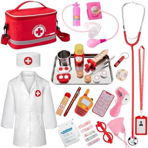 Efo Shm Doctor Kit For Kids, 34 Pcs Kids Doctor Playset Kit For Toddlers 3-5 With Medical Storage Bag & Real Stethoscope, For Boys And Girls Fun Role Playing Game, Doctor Play Gift For Kids Toddlers