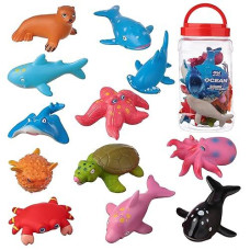 Homnive No Hole Bath Toys For Kids, 12 Pcs Baby Oecan Sea Animal Bathtub Toys, Mold Free Kids Bathtub Pool Toys For Boys Girls