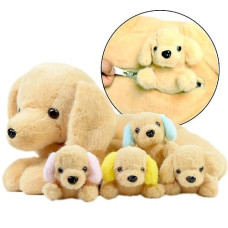 Dreamsbe Dog Stuffed Animal Golden Retriever And 4 Little Puppies For Boys & Girls - Plush Doggie Stuffie With Zippered Pocket For Baby Puppies - Labrador Gift For Kids Ages 3 4 5 6 7 8 9 Years