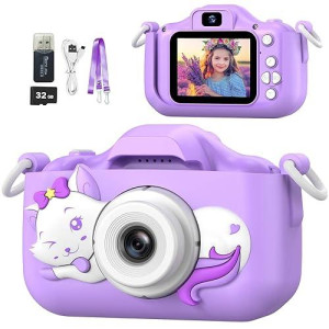 Mgaolo Kids Camera Toys For 3-12 Years Old Boys Girls Children,Portable Child Digital Video Camera With Silicone Cover, Christmas Birthday Gifts For Toddler Age 3 4 5 6 7 8 9 (Cat Purple)