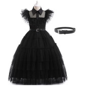 Cqdy Girls Wednesday Addams Costume Black Outfit For Kids Princess Halloween Cosplay Party Dress Up