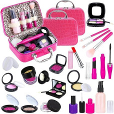 Tepsmigo 2 Pack Pretend Makeup Kit For Girls, Kids Pretend Play Makeup Set - With Cosmetic Bag For Birthday Christmas, Toy Makeup Set For Toddler, Little Girls Age 3+(Not Real Makeup)