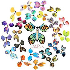 Outee 24 Packs Flying Butterfly Card Surprise Wind Up Butterfly In The Book Rubber Band Powered Gift Butterfly Fairy Flying Toy Great Xmas Gifts Surprise Gift Teacher Appreciation Gift
