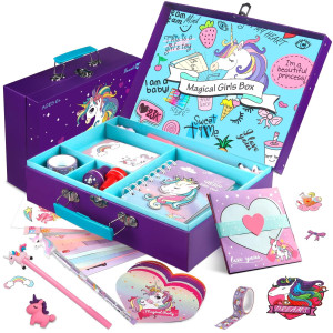 Unicorn Journal Stationary Set,Unicorns Gifts For Girls Ages 6 7 8 9 10 11 12 Year Old,49 Pieces Stationary Letter Writing Crafting Kit With Storage Case,Preteen Toys Gift For Birthday Christmas