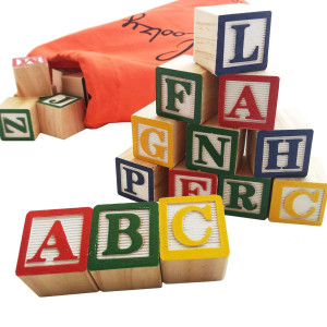 Skoolzy Abc Wooden Blocks For Toddlers 30 Wood Alphabet Blocks - 4 Pack - Montessori Stacking Letter Preschool Learning Toys Develop Language Skills Boys And Girls Ages 2+ Includes Storage Bag