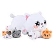 Kmuysl Cat Stuffed Animals Toys For Ages 3 4 5 6 7 8+ Years Old Kids - Mommy Cat With 4 Baby Kitty In Her Tummy, Idea Xmas Birthday Gifts For Baby, Toddler, Girls, Boys