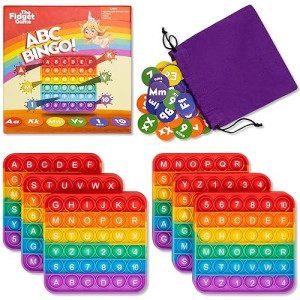 The Fidget Game Abc Bingo Games For Kids - Six Educational Alphabet Bingo Popping Mats For Preschool, Toddlers, Kindergarten - Learning Activities For 2-6 Players 3+ Years