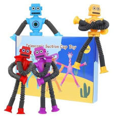 Ainiv Telescopic Suction Cup Robot Toy, 4 Pieces Novel Kids Suction Cup Toys, Funny Fidget Toys, Pop Tubes Sensory Toys For Kids, Decompress Educational Sensory Toys For Kids & Adult