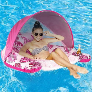 Coolcooldee Pool Float With Canopy, Cup Holder - Xl Pool Chair Lounge Float With Adjustable Sun Shade Cover, Drink Holder, Ergonomic Headrest,Inflatable Pool Float For Adults