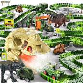 Ihaha 249 Pcs Dinosaur Toys Race Car Track, Toys For Kids Toddler Boys Ages 2-4 3-5 4-6, Dinosaur Race Tracks Toys With Light, Sound & Spray, Birthday Dinosaur Toys Gifts For 2 3 4 5 Year Old Boys