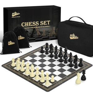 Peradix Tournament Chess Set - 20''X20'' Foldable Chess Board, 3.78'' King Weighted Large Staunton Pieces With 2 Extra Queens, Travel Board Game With Storage Bag For Adults And Kids