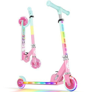 Beleev Scooters For Kids Ages 3-12 With Light-Up Wheels & Stem & Deck, 2 Wheel Folding Scooter For Girls Boys, 3 Adjustable Height, Non-Slip Pattern Deck, Lightweight Kick Scooter For Children (Pink)