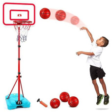 Aokesi Kids Basketball Hoop, Toddler Basketball Hoop With 3 Balls Adjustable Height 2.9 Ft-6.2 Ft, Mini Basketball Hoop Kids Indoor Outdoor Toys Backyard Outside Toys For Boys Girls Age 3 4 5 6 7 8