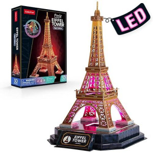 Cubicfun 3D Puzzle Led Eiffel Tower With Colorful Lights 3D Puzzles For Adults Model Kits Franch Building Crafts For Adults Brain Teaser Architecture Desk Puzzle Gifts For Women Men