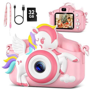 Greenkinder Kids Camera -Kids Camera For Girls,Christmas Birthday Gifts For Girls Portable Toy For 3 4 5 6 7 8 9 Year Old Girl Selfie 1080P Hd Video Camera With 32Gb Card -Pink