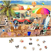 1000 Piece Puzzle For Adults, Dog Jigsaw Puzzles Large Pieces Thanksgiving Christmas Puzzles Funny Puppy Beach Party Puzzles