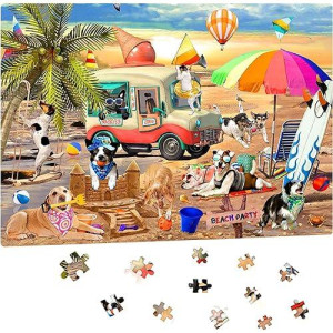 Puzzles For Adults 1000 Pieces, Large Piece Dog Jigsaw Puzzles, Funny Puppy Summer Beach Party Puzzles, Thanksgiving Christmas Puzzles For Family Elderly Seniors, Gifts Home Art Decor