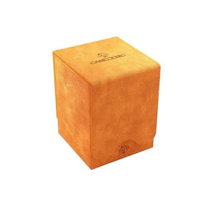 Squire 100+ Xl Convertible Deck Box | Card Storage Box With Removable Cover Clips | Holds 100 Double-Sleeved Cards In Extra Thick Inner Card Sleeves | Orange Color | Made By Gamegenic