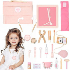 Doctor?S Kit Play Set For Kids, Pretend Toy 18 Pcs Doctor Playset For Toddlers, Dentist Kit Doctor Role Play Set, Doctor Kit For Toddlers And Kids Ages 3+ 4 5 6 Year Old Boys And Girls, Pink