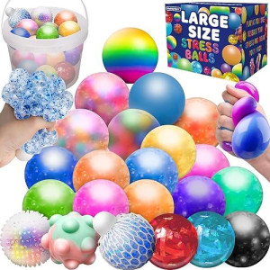 22 Pack Large Fidgets Stress Balls For Kids Adults, Squishies Ball Toys Pack, Stress Relief Sensory Stress Ball For Autism, Add, Adhd, Squishy Toys For 3 4 5 6 7 8 9 10 Boys Girls Gifts