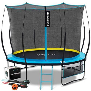 Skybound 10Ft Trampoline With Enclosure - Recreational Trampolines For Kids And Adults With Skybound Jump Game - Outdoor Trampoline With Ladder - Fiberglass Curved Poles, Astm Approved - Free App