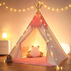 Besrey Teepee Tent For Kids With Padded Mat & Light String, Kids Tents Indoor Playhouse, Large Kids Tipi Tent, Play Tent For Toddler Boys Girls, Foldable Portable Toddler Reading Tent