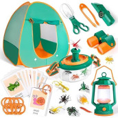 Kids Camping Set With Pop Up Play Tent Toys - Camping Toys With Battery Lantern, Bug Collector, Whistle, Compass - Explorer Kit For Kids Age 3 4 5 6 7