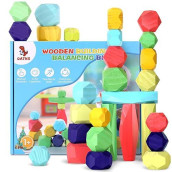 Oathx Montessori Toys Wooden Blocks For Toddlers 1-3, 28Pcs Extra Large Stacking Stones Building Blocks, Preschool Wooden Sorting Stacking Rocks Toys For 1+ Year Old Boys Girls