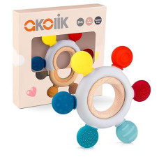 Akolik Baby Teething Toys For Babies 0-6 6-12 Months Rudder Teether Bpa Free With Wooden Ring Silicone Chewable Teether Help With Teething Pain Relief (Helm D)