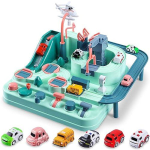 Yezi Car Adventure Toys For Kids, City Rescue Playsets Magnet Toys W/ 6 Mini Cars, Puzzle Rail Car, Preschool Educational Car Games Gift For 3 4 5 6 7 Year Old Boys Girls