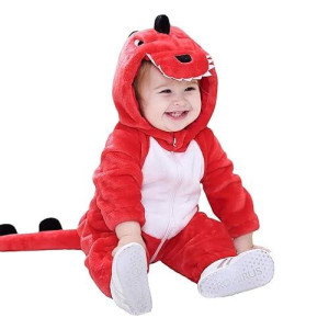 Qiaoniuniu Halloween Baby Red Dinosaur Costumes Toddler Outfit Infants Cosplay Romper 3-4 Years