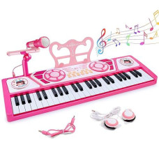 Kids Piano Toys For Girls Gifts - 49 Keys Portable Piano Keyboards Multifunctional Educational Musical Instrument Toy With Microphone, Birthday And Xmas Gifts For 3+ Girls Music Toys