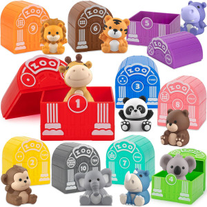 Learning Toys For 1,2,3 Year Old, 20 Pcs Safari Animals Toy, Counting Skill, Color Matching, Fine Motor Game, Christmas Birthday Easter Educational Gift For Baby Toddler Boys Girls Age 12-18 Months