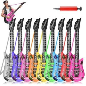 Christmas Inflatable Guitar With Strap, 9 Colors 35Inch Rock Star Guitar Set Electric Blow Up Guitar For 80S 90S Themed Carnival Party,Adults Childrens Birthday Party,Wedding And Photo Booth Props