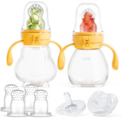 Ncvi Baby Fruit Food Feeder, Silicone Fruit Pacifier Feeder, Set Of 2, Mesh Feeder With Extra 6 Pacifiers, Teething Relief Toy, Baby Self Feeding For Fresh Food, Fruit & Vegetable, Bpa-Free, Yellow