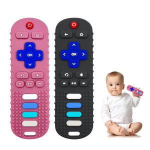 Yapromo Baby Teething Toys,2 Pcs Tv Remote Control Shape Teether Toys,Food Grade Silicine Chew Toy