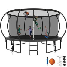 Skyup 2024 Upgraded 8 10 12 14 15 16Ft 1500Lbs Tranpoline For Kids And Adults, Recreational Tranpoline With Basketball Hoop, Astm Approved Tranpoline For 7-10 Kids With Net, Ladder, Wind Stakes, Mat